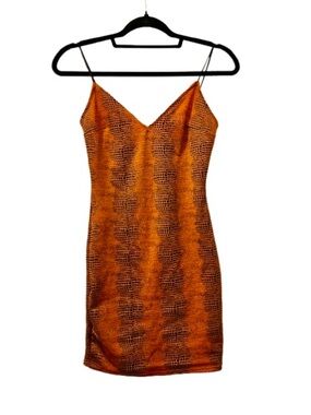 Fashion Nova Orange Croc-Print Slip Mini Dress